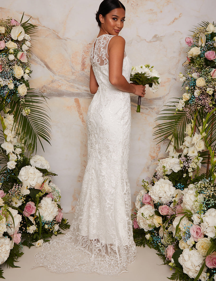 Petite Sleeveless Premium Lace Bridal Wedding Dress in White