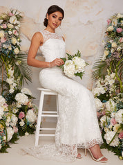 Sleeveless Premium Lace Wedding Dress in White