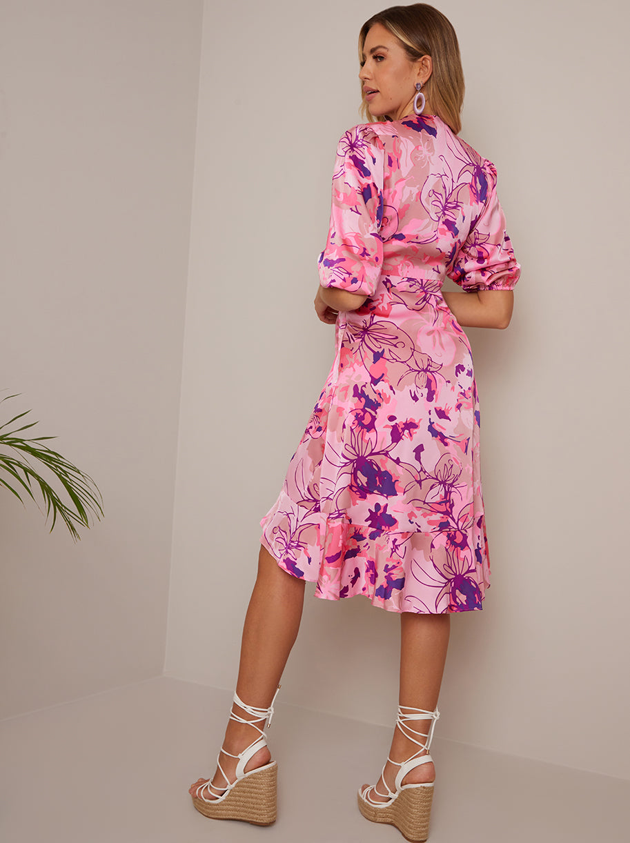 Floral Wrap Chi Chi Pink Floral Dress Bandeau Sweetheart Floral Wrap Detail Dip Hem Dress In Floral Wrap Chi Chi Pink Floral Dress Bandeau Sweetheart Floral Wrap Detail Dip Hem Dress In