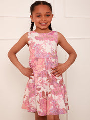 Younger Girls Floral Print Midi Dress in Pink