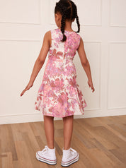 Younger Girls Floral Print Midi Dress in Pink