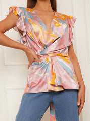 Twist Front Printed Top in Pink