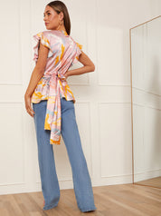 Twist Front Printed Top in Pink