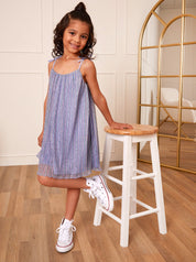 Younger Girls Cami Pleated Metallic Midi Dress in Blue