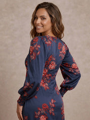 Twist Bodice Floral Maxi Dress in Navy
