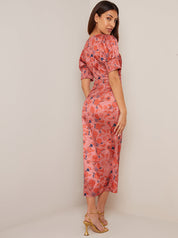 Puff Sleeve Floral Maxi Dress in Orange