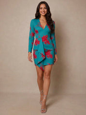 Long Sleeve Floral Printed Mini Dress