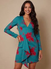 Long Sleeve Floral Printed Mini Dress