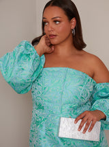 Plus Size Long Sleeve Off-Shoulder Mini Dress in Blue