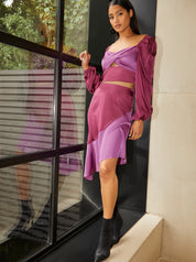 Asymmetric Midi Satin Skirt in Purple