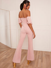 Bardot Flare Jumpsuit in Pink