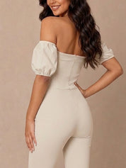 Bardot Flare Jumpsuit in Cream