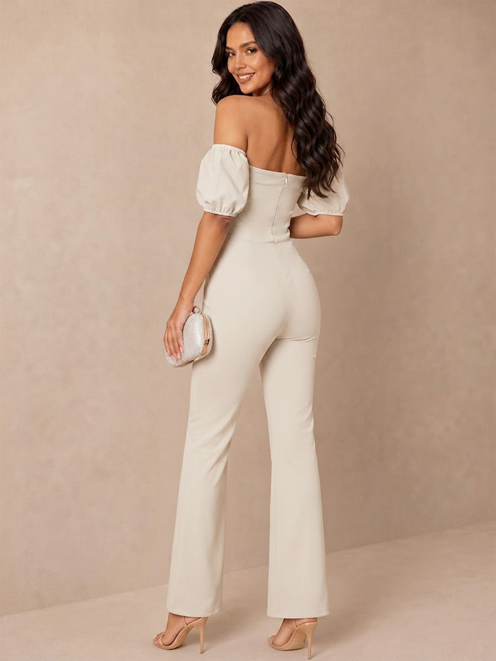 Bardot Flare Jumpsuit in Cream