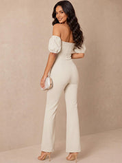 Bardot Flare Jumpsuit in Cream