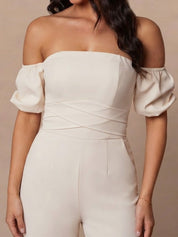 Bardot Flare Jumpsuit in Cream