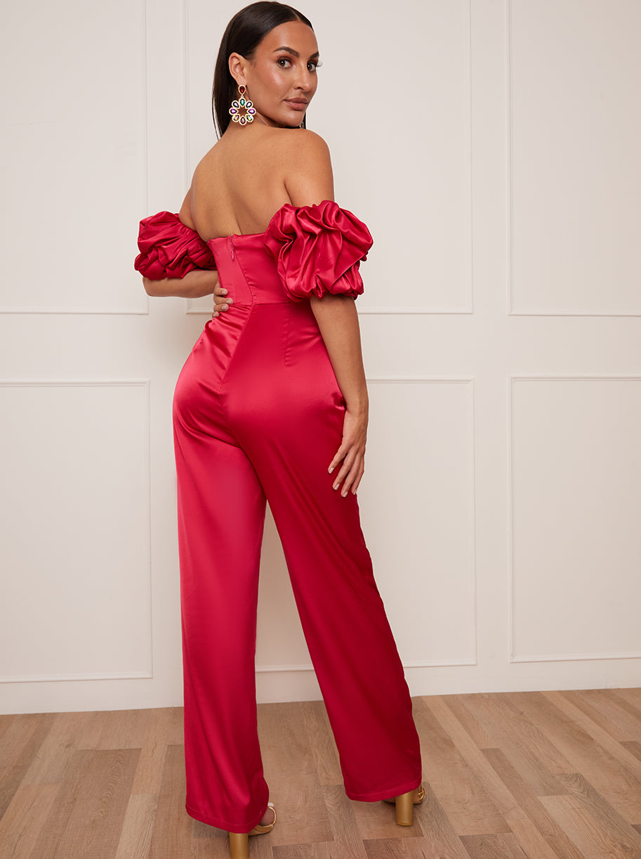 Petite Bardot Corset Style Jumpsuit in Pink