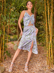 Marble Print Midi Skirt in Grey