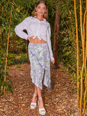 Marble Print Midi Skirt in Grey