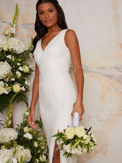 Sequinned Beaded Wedding Dress in White