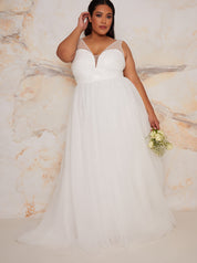 Plus Size Sequin Bodice Wedding Dress in White