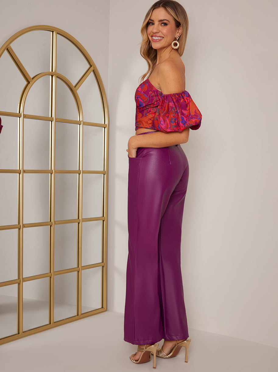Bardot Ruffle Floral Top in Burgundy