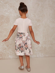 Girls Ruffle Trim Floral Print Dress in Pink