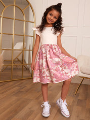 Younger Girls Ruffle Floral Print Midi Dress in Pink