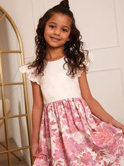 Younger Girls Ruffle Floral Print Midi Dress in Pink