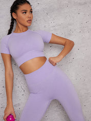 Short Sleeved Cropped Sports Top in  Purple