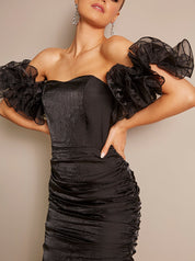 Bardot Organza Corset Style Midi Dress in Black