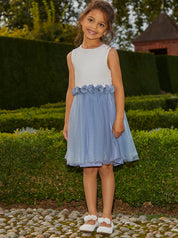 Girls Contrast 3D Floral Tutu Dress in Blue