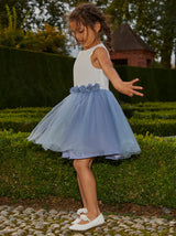 Girls Contrast 3D Floral Tutu Dress in Blue