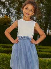 Girls Contrast 3D Floral Tutu Dress in Blue