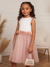 Girls Contrast 3D Floral Tutu Dress in Pink