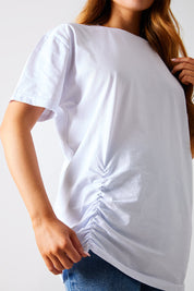 Ruched Longline Aysmmetric T-Shirt