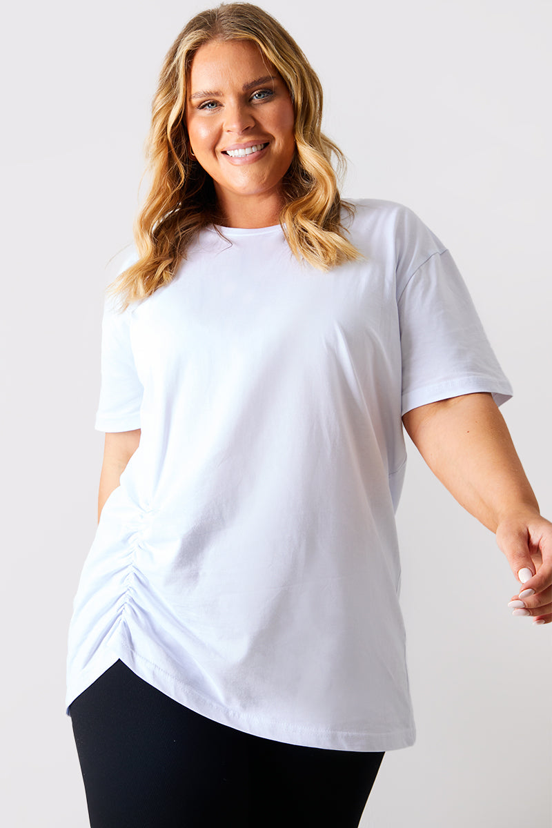 Ruched Longline Aysmmetric T-Shirt