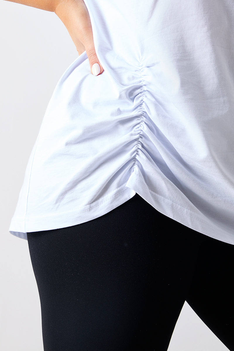 Ruched Longline Aysmmetric T-Shirt