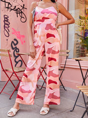 Sleeveless Abstract Camo Print Jumpsuit in Pink