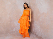 Cami Foil Spot Print Tiered Maxi Dress in Orange
