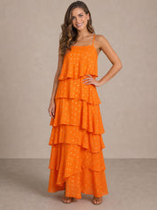 Cami Foil Spot Print Tiered Maxi Dress in Orange