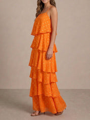 Cami Foil Spot Print Tiered Maxi Dress in Orange
