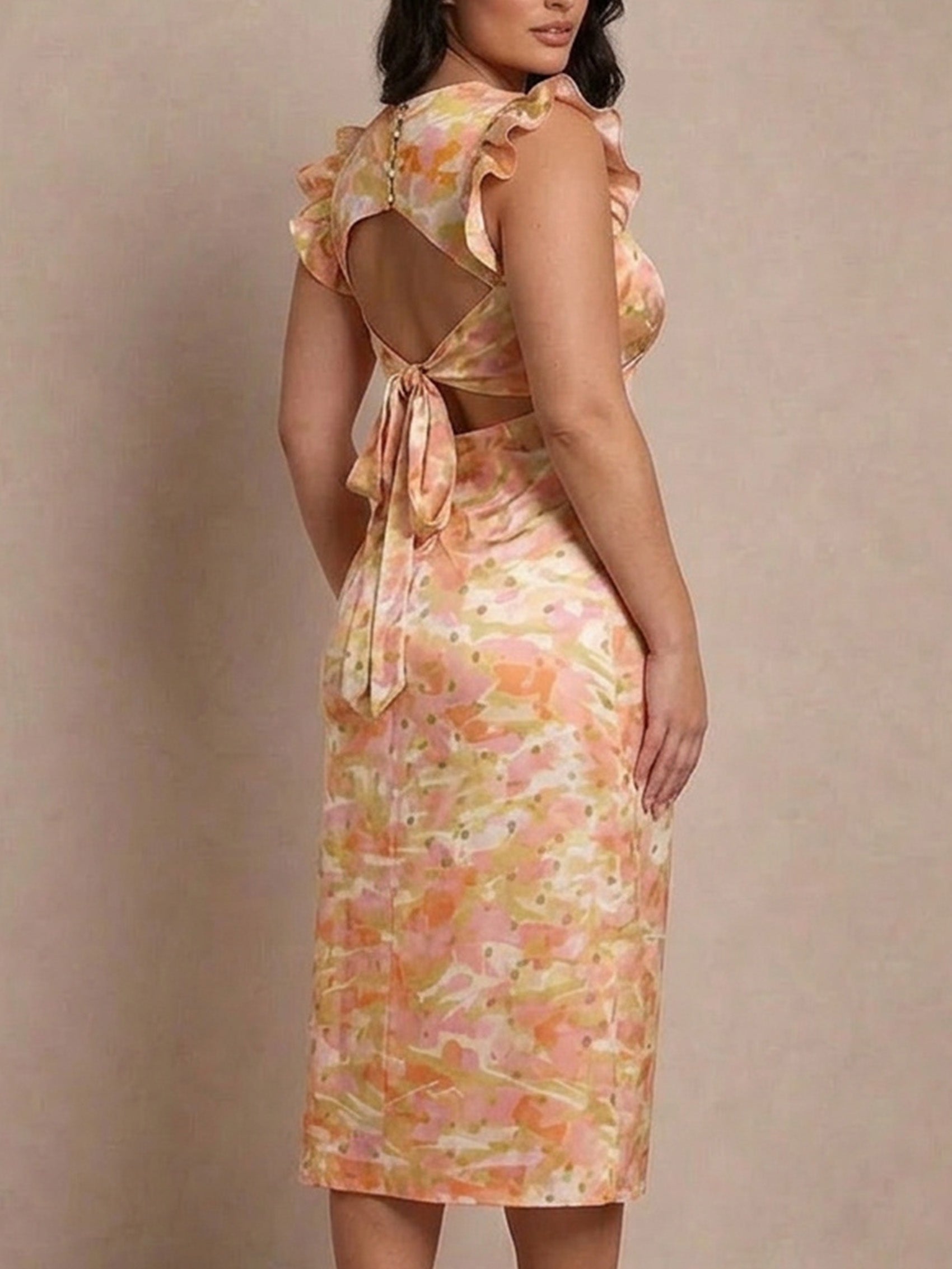 Plus Size V Neck Abstract Foil Spot Print Midi Dress in Multi