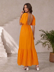 Broderie Anglaise Sleeve Poplin Maxi Dress in Orange