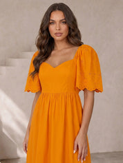 Broderie Anglaise Sleeve Poplin Maxi Dress in Orange