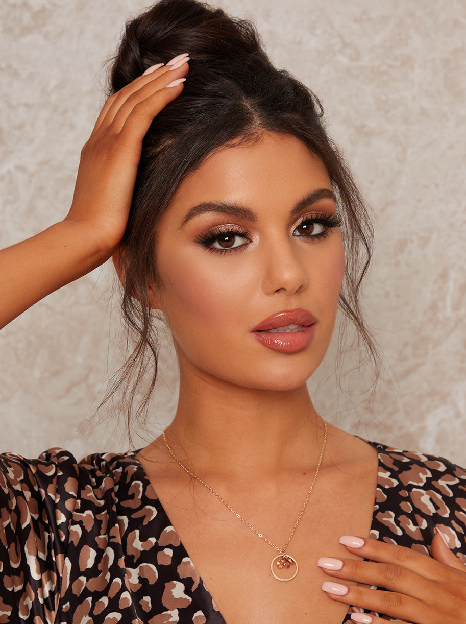 Gold Circle Gem Necklace in Gold Tone