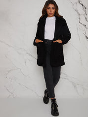 Mid Length Teddy Coat in Black
