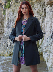 Ruched Sleeve Button Up Coat in Khaki