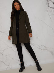 Ruched Sleeve Button Up Coat in Khaki