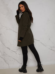 Ruched Sleeve Button Up Coat in Khaki