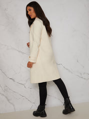 Button Up Waist Panel Coat in Cream with Fur collar